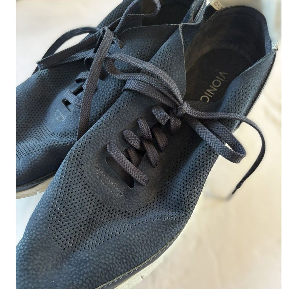 Vionic Tucker Leather Sneakers‎ Navy Perforated Arch Support Comfort Men's Sz 11